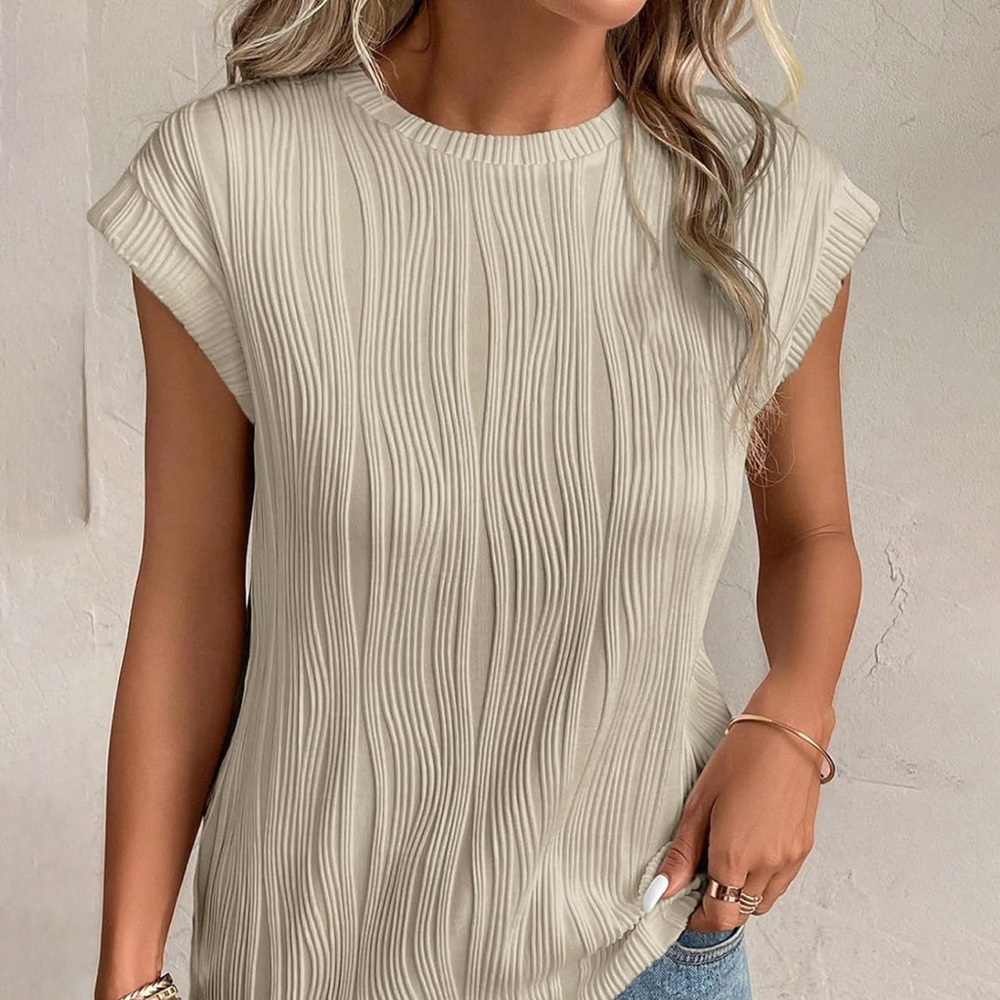 Textured Cap Sleeve Knit Top - Cream